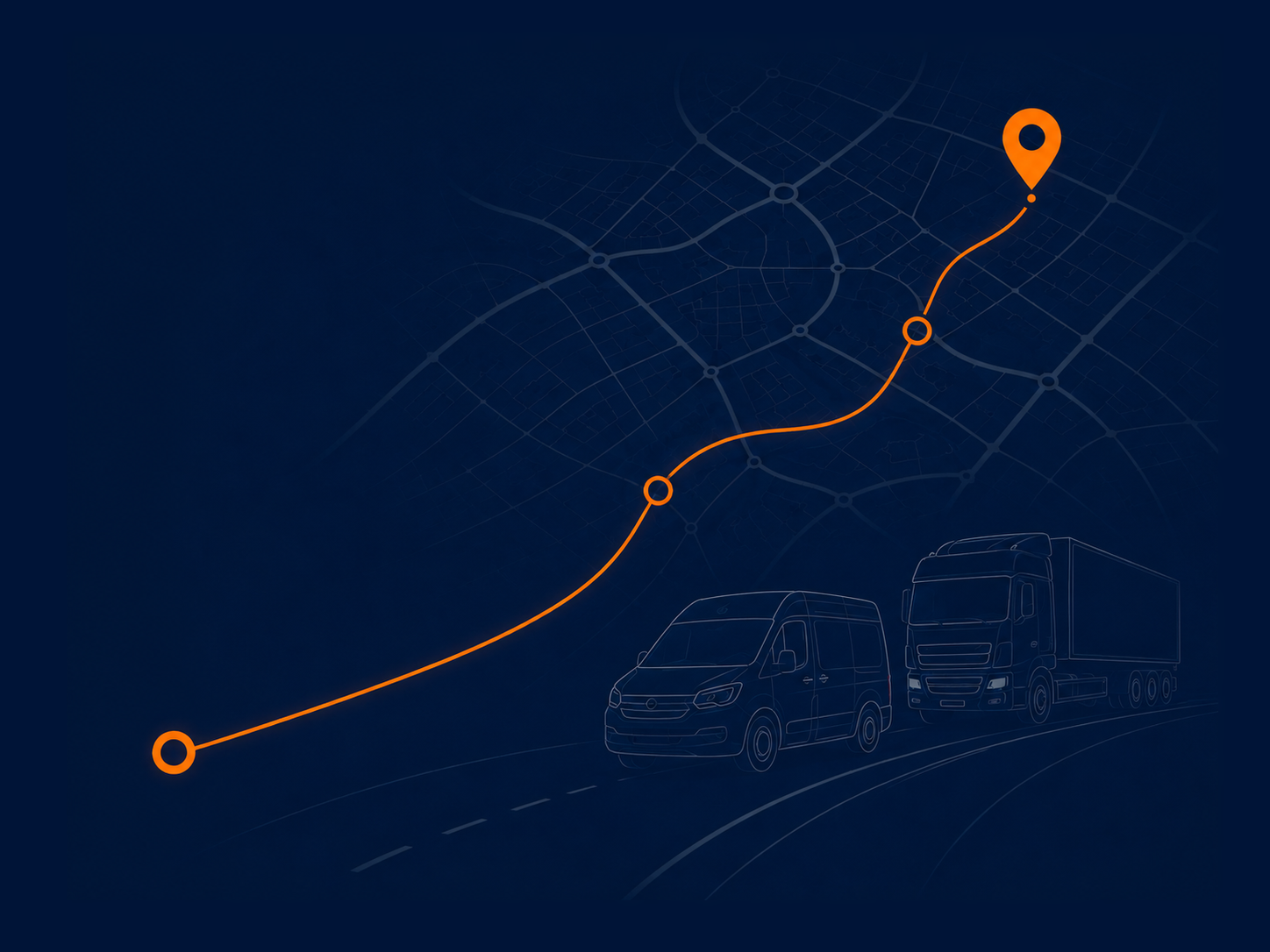 Commercial fleet vehicles and route representing Fleetline driver and fleet risk support